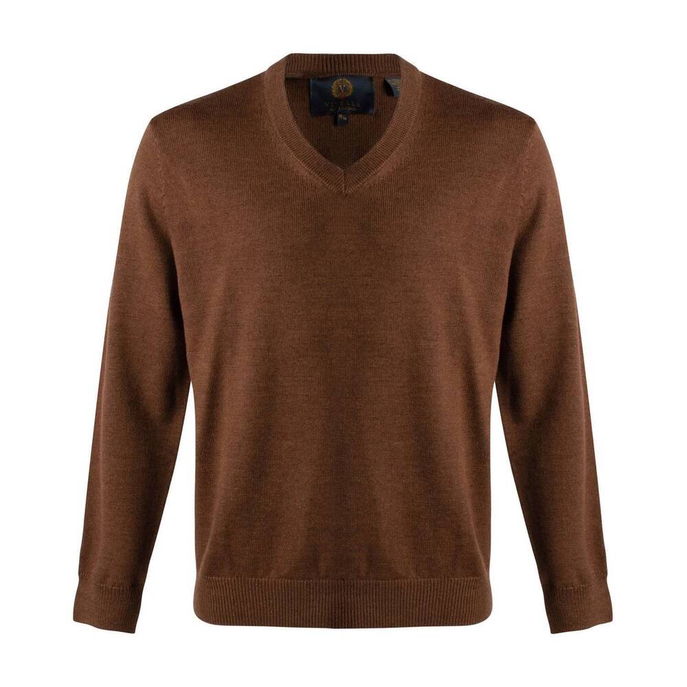 NEW VIYELLA men's v neck sweater in brown mélange